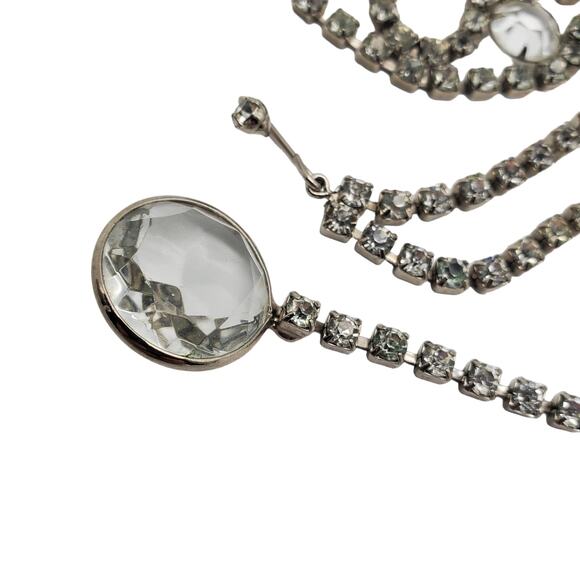 Crystal Rhinestone Belt Silver Tone Prong D&E 38" Skinny Bling Adjustable 1960s - Picture 5 of 12